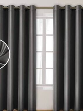 Grey Silver Thermal Grommet Top Curtain Panels 2 Extra Long 140” Lined Blackout